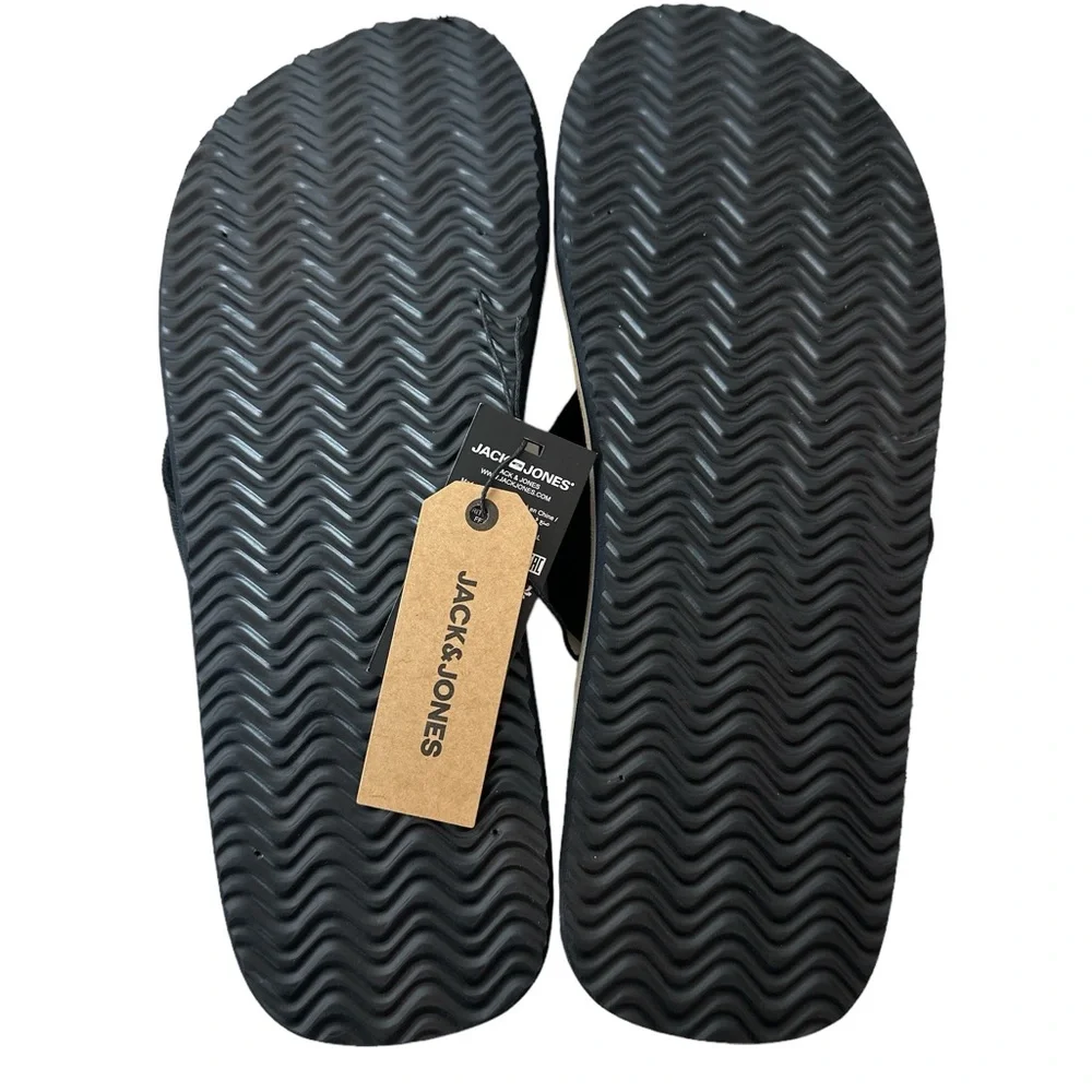 JACK & JONES Mens Logo Flip Flops‎ Sandals Black Summer Beach Shoes Size 12 New